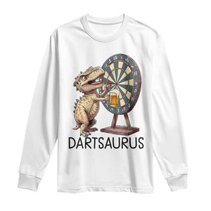 Dartsaurus Long Sleeve Shirt Funny Dinosaur Dart Player Gift TS12 White Print Your Wear
