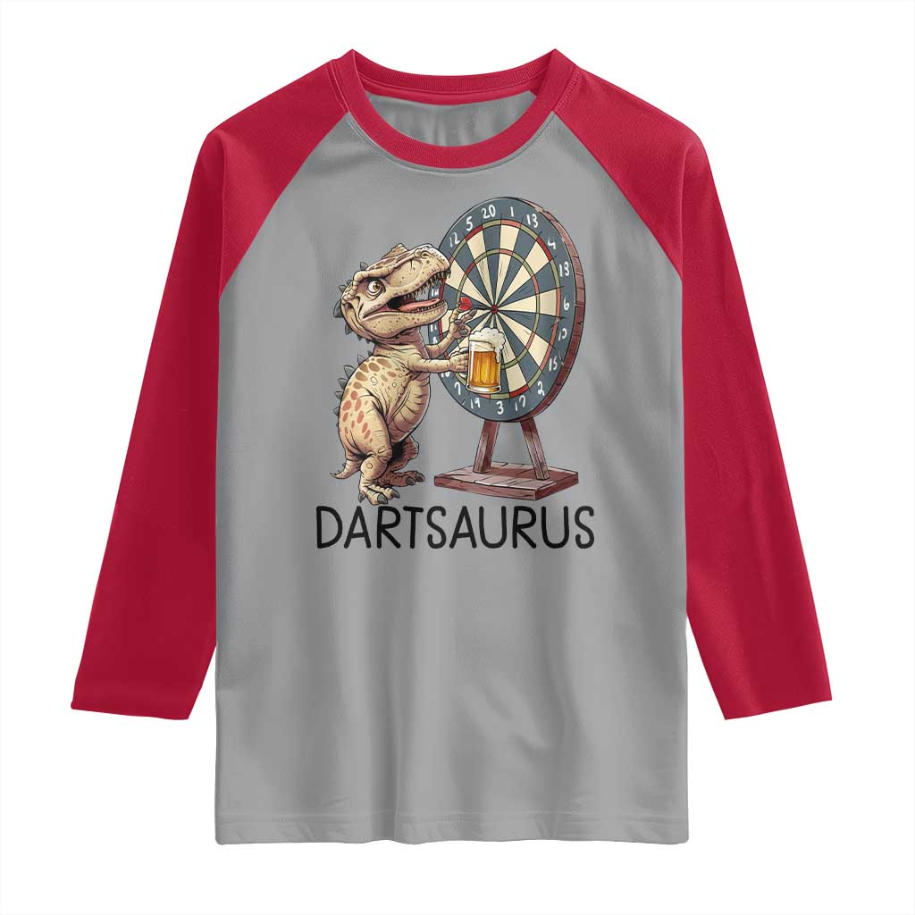 Dartsaurus Raglan Shirt Funny Dinosaur Dart Player Gift TS12 Sport Gray Red Print Your Wear