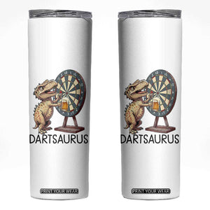 Dartsaurus Skinny Tumbler Funny Dinosaur Dart Player Gift TS12 White Print Your Wear