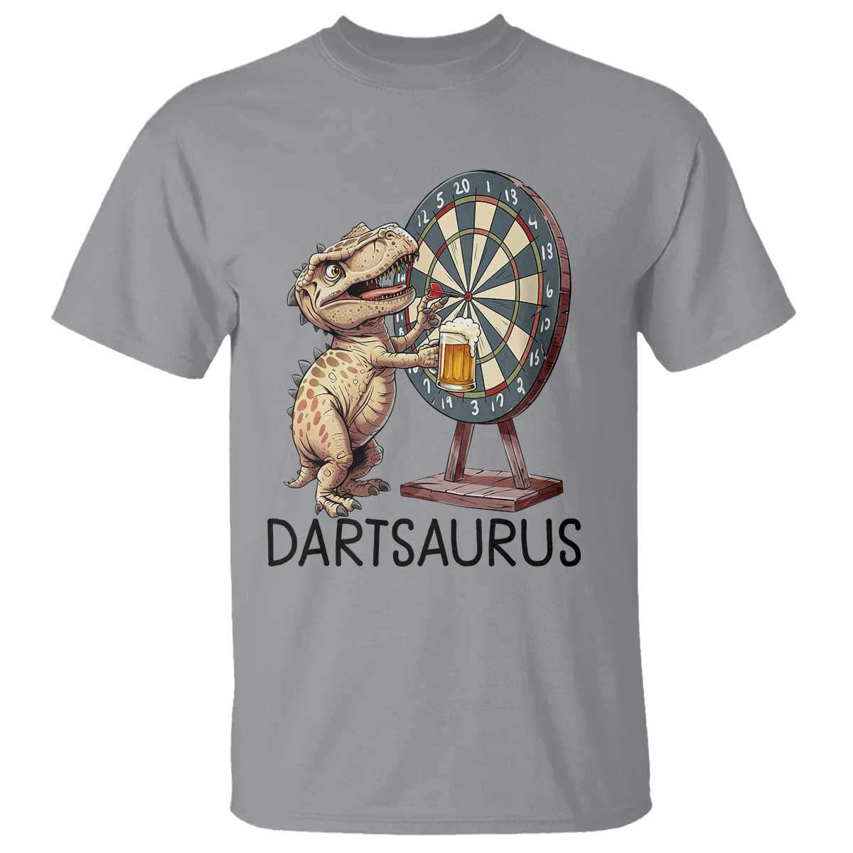 Dartsaurus T Shirt Funny Dinosaur Dart Player Gift TS12 Sport Gray Print Your Wear