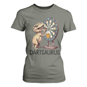 Dartsaurus T Shirt For Women Funny Dinosaur Dart Player Gift TS12 Military Green Print Your Wear