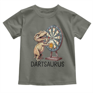 Dartsaurus Toddler T Shirt Funny Dinosaur Dart Player Gift TS12 Military Green Print Your Wear