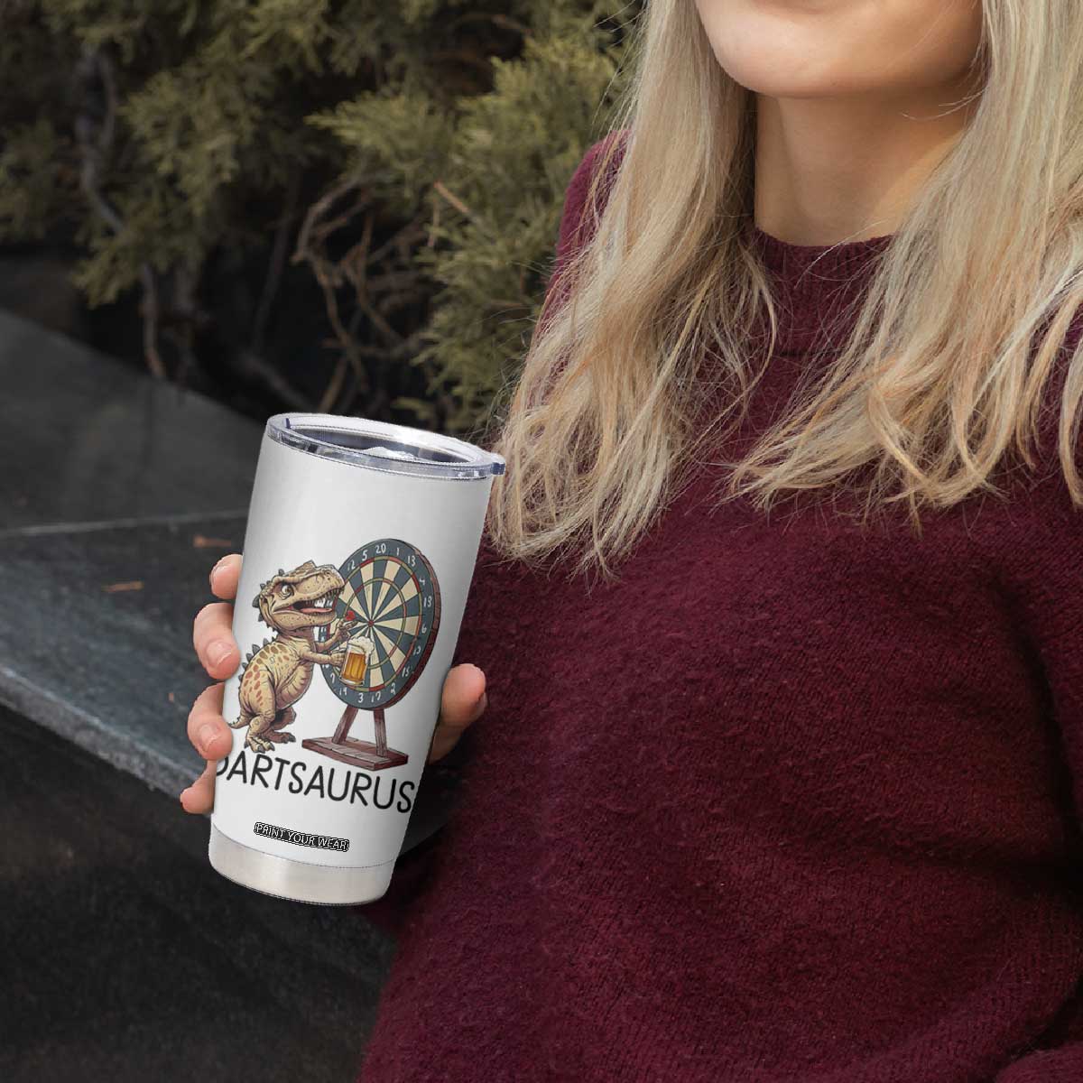 Dartsaurus Tumbler Cup Funny Dinosaur Dart Player Gift TS12 Print Your Wear