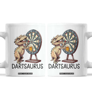 Dartsaurus Coffee Mug Funny Dinosaur Dart Player Gift TS12 White Print Your Wear