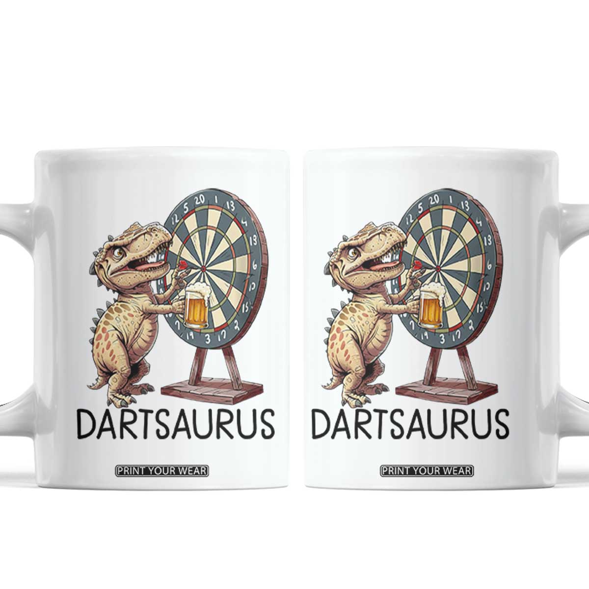 Dartsaurus Coffee Mug Funny Dinosaur Dart Player Gift TS12 White Print Your Wear