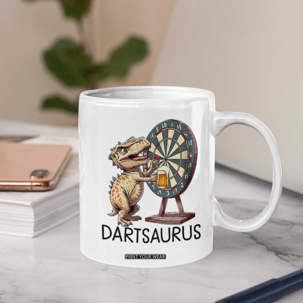 Dartsaurus Coffee Mug Funny Dinosaur Dart Player Gift TS12 Print Your Wear