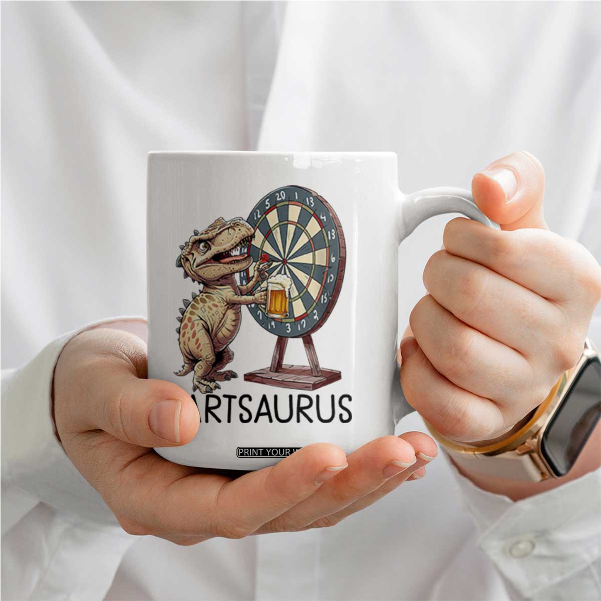 Dartsaurus Coffee Mug Funny Dinosaur Dart Player Gift TS12 Print Your Wear