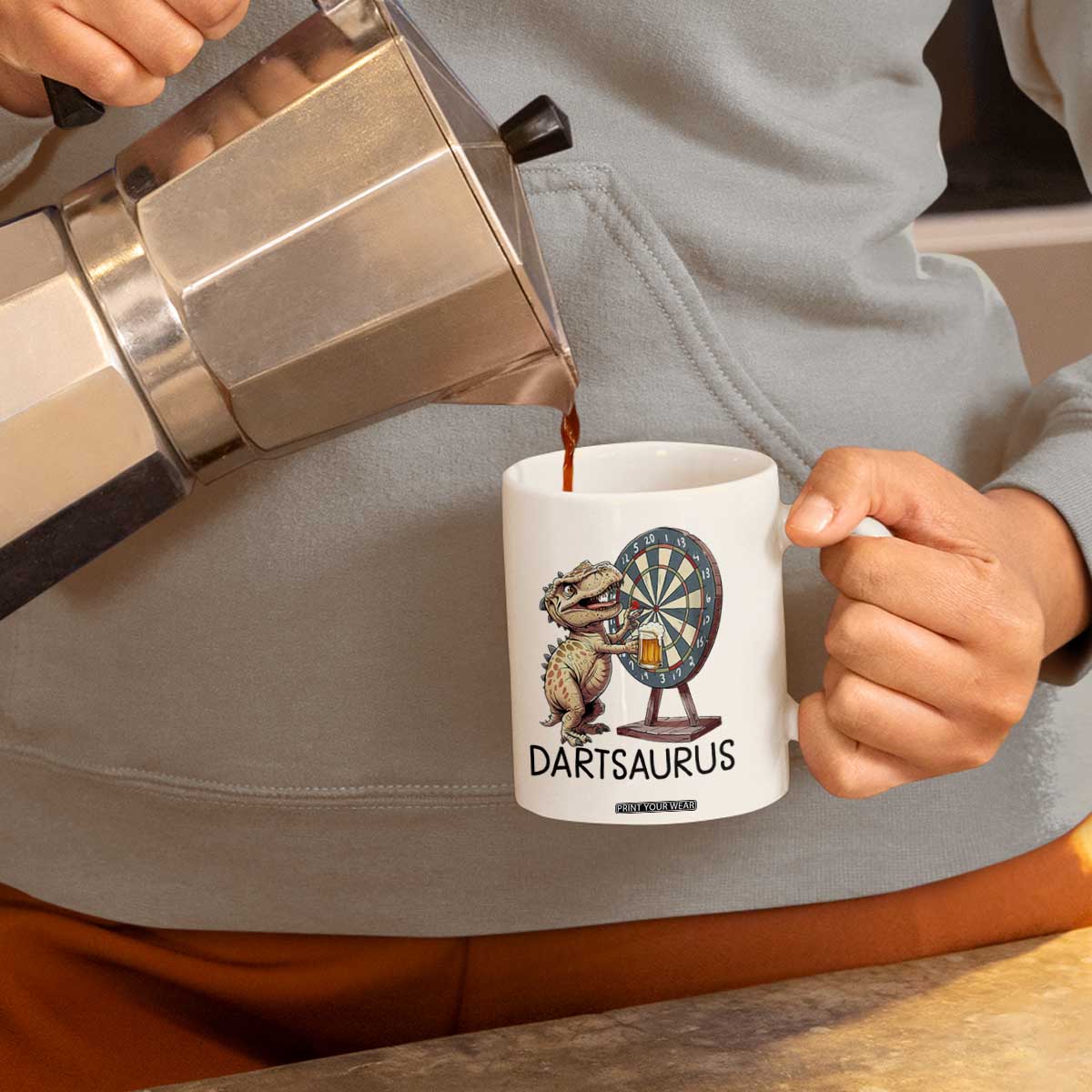 Dartsaurus Coffee Mug Funny Dinosaur Dart Player Gift TS12 Print Your Wear