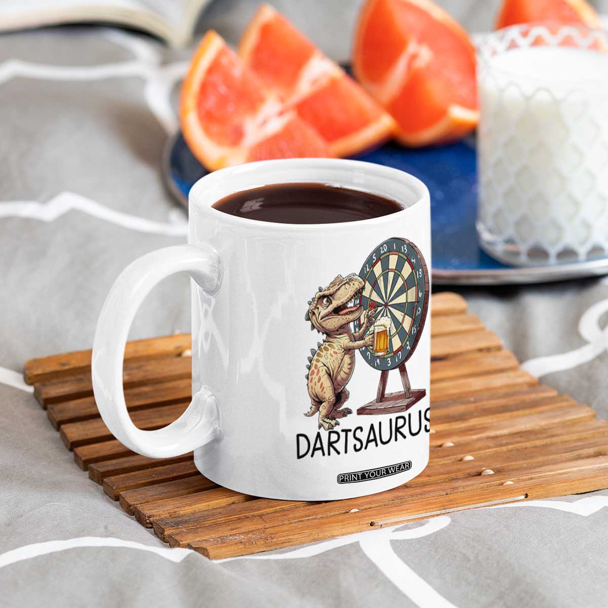 Dartsaurus Coffee Mug Funny Dinosaur Dart Player Gift TS12 Print Your Wear