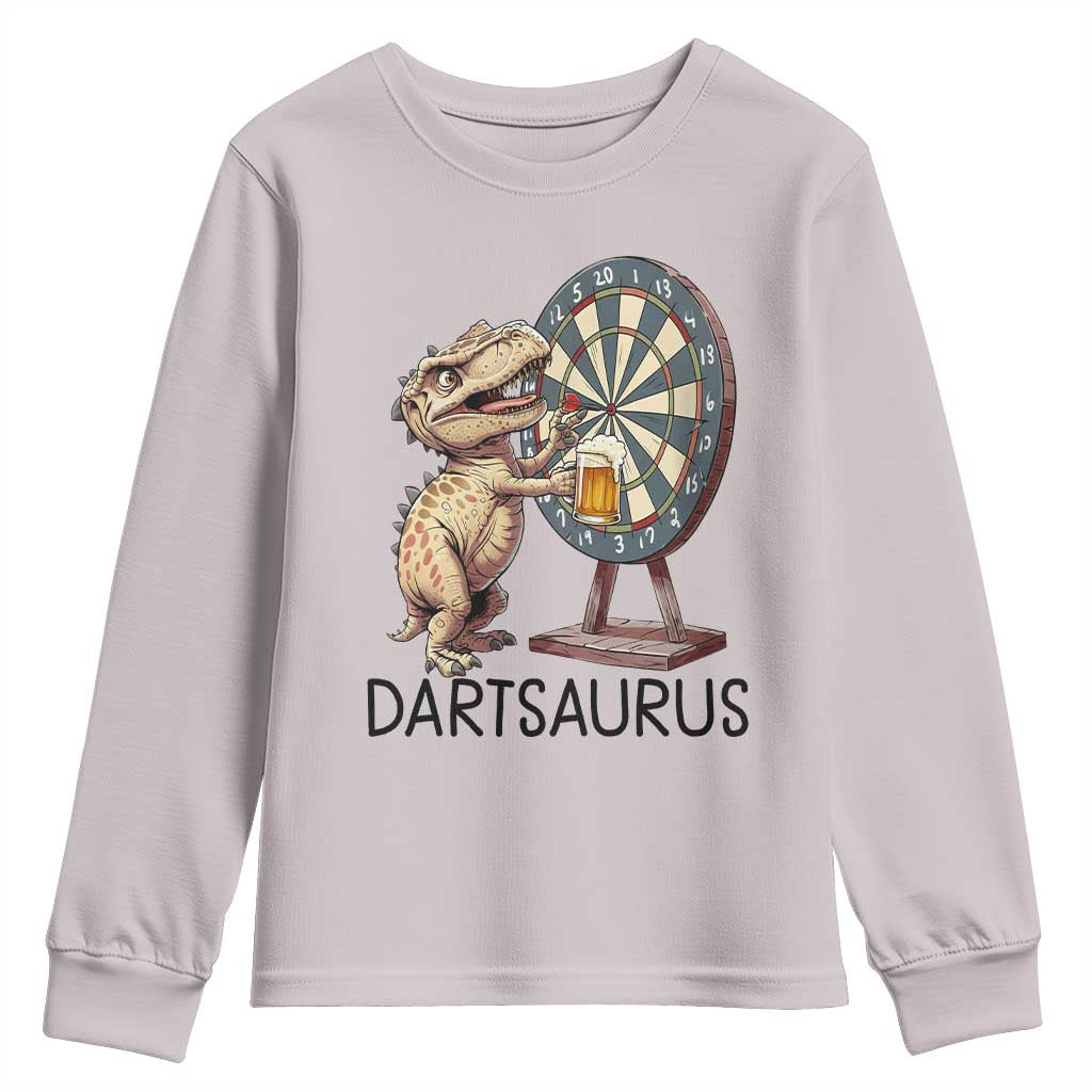 Dartsaurus Youth Sweatshirt Funny Dinosaur Dart Player Gift TS12 Ice Gray Print Your Wear