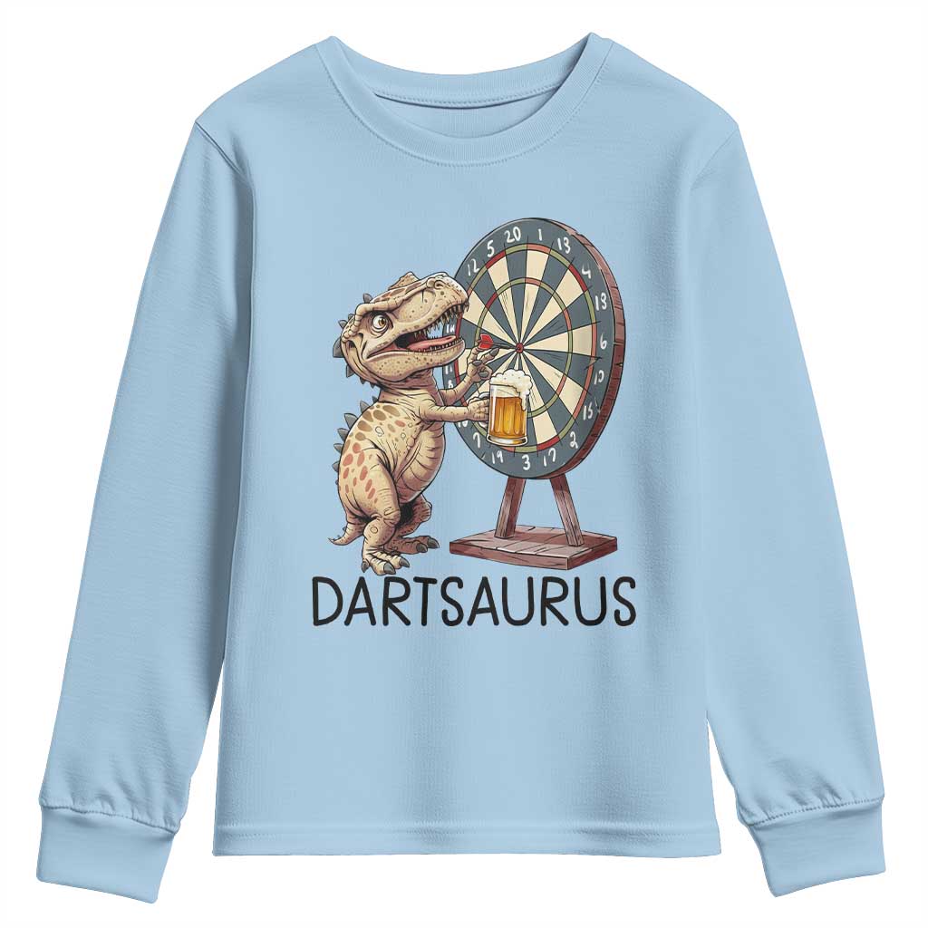 Dartsaurus Youth Sweatshirt Funny Dinosaur Dart Player Gift TS12 Light Blue Print Your Wear