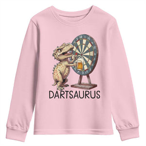 Dartsaurus Youth Sweatshirt Funny Dinosaur Dart Player Gift TS12 Light Pink Print Your Wear