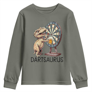 Dartsaurus Youth Sweatshirt Funny Dinosaur Dart Player Gift TS12 Military Green Print Your Wear