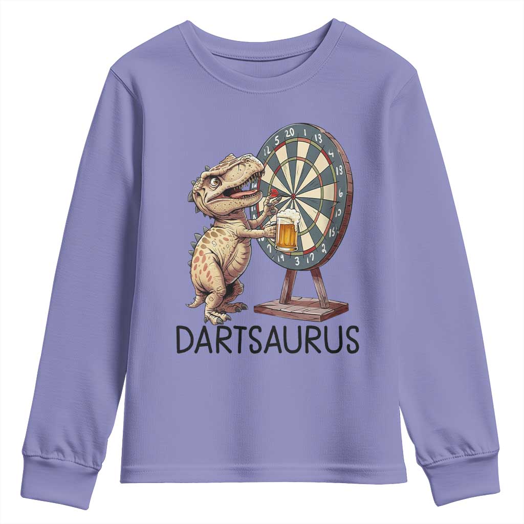 Dartsaurus Youth Sweatshirt Funny Dinosaur Dart Player Gift TS12 Violet Print Your Wear