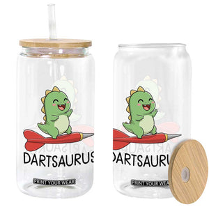Cute Dartsaurus Playing Dart Glass Can Dinosaur Lover Gift TS12 Print Your Wear