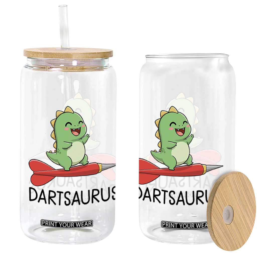 Cute Dartsaurus Playing Dart Glass Can Dinosaur Lover Gift TS12 Print Your Wear