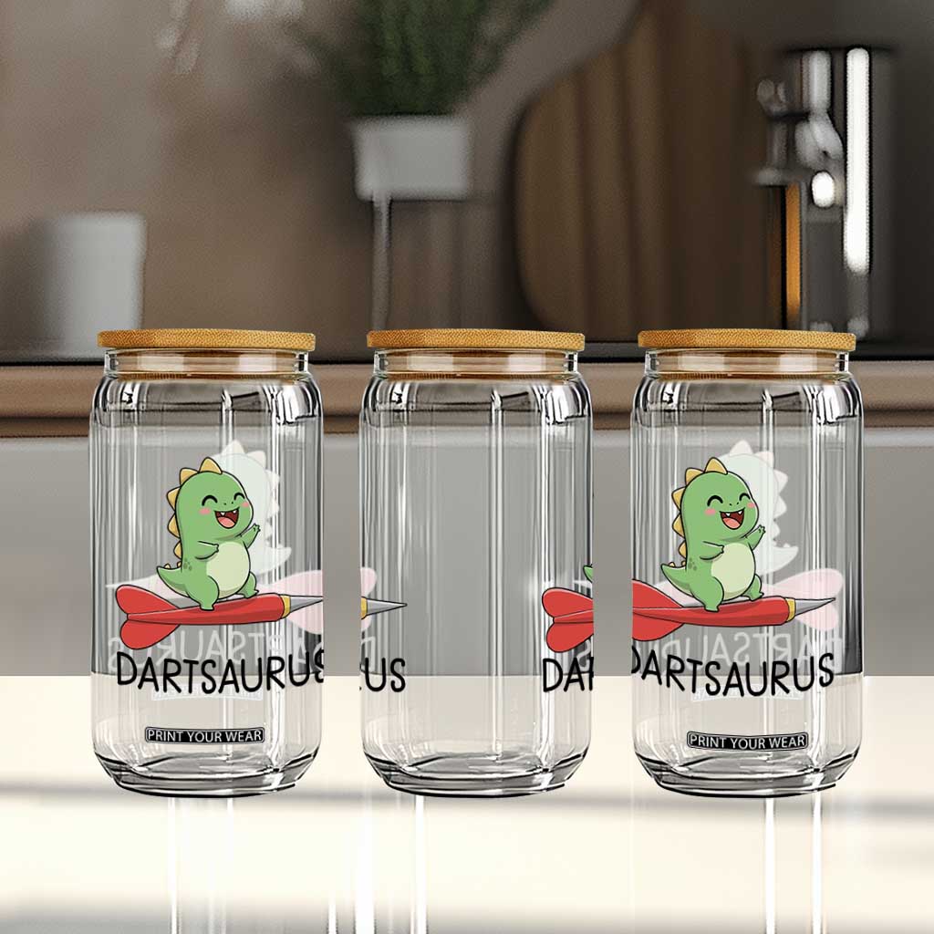 Cute Dartsaurus Playing Dart Glass Can Dinosaur Lover Gift TS12 Print Your Wear