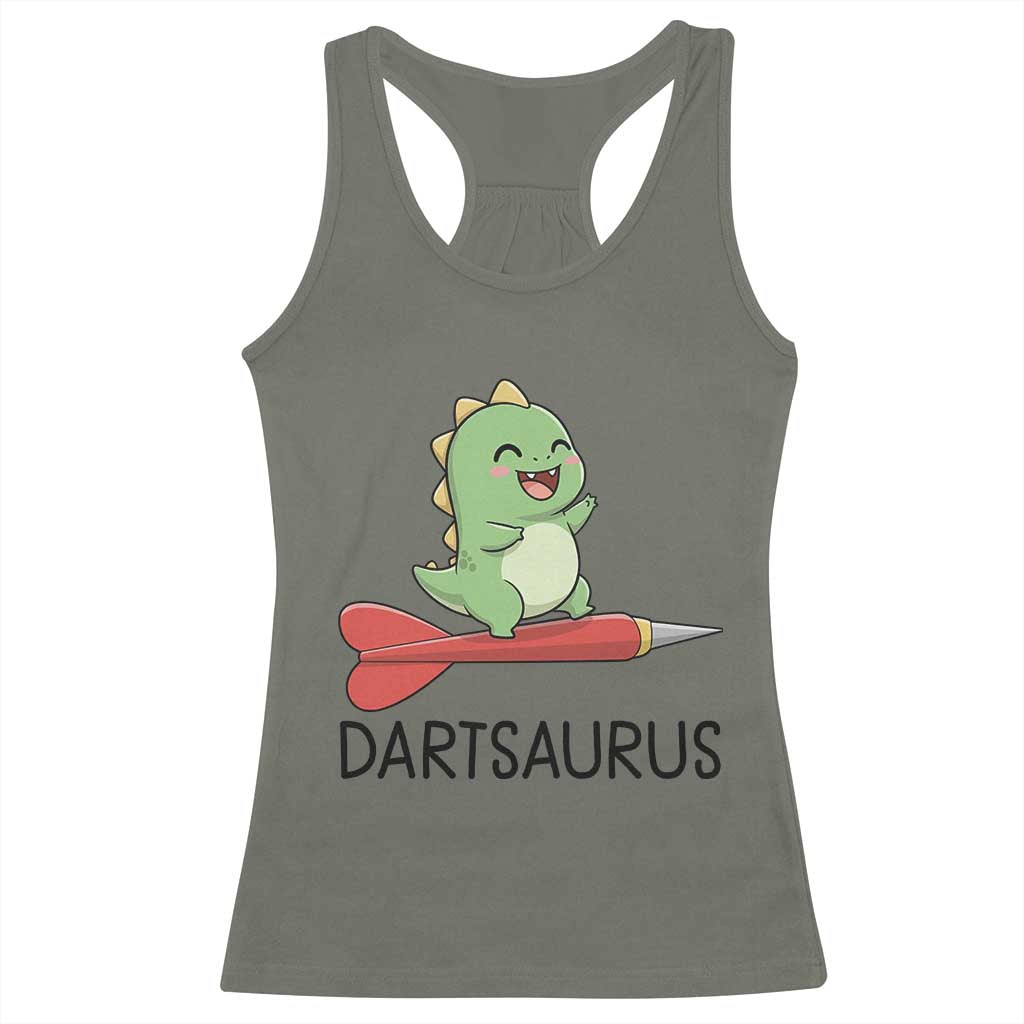 Cute Dartsaurus Playing Dart Racerback Tank Top Dinosaur Lover Gift TS12 Military Green Print Your Wear