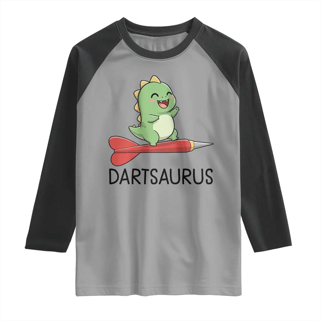 Cute Dartsaurus Playing Dart Raglan Shirt Dinosaur Lover Gift TS12 Sport Gray Black Print Your Wear
