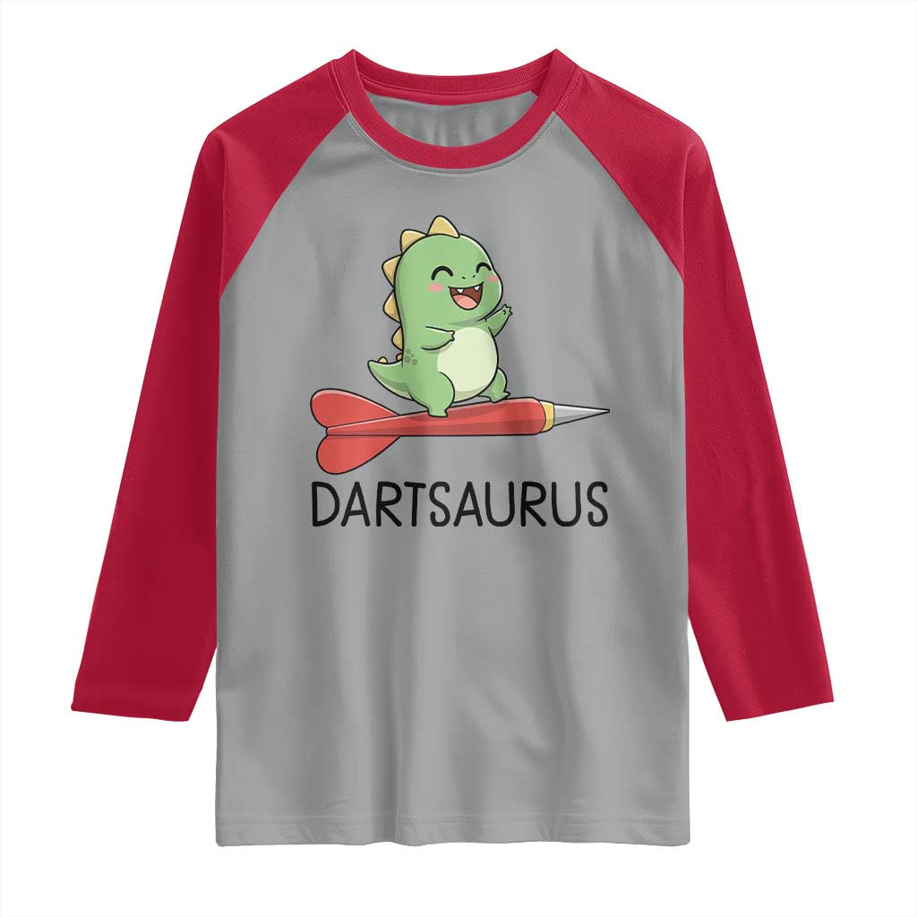 Cute Dartsaurus Playing Dart Raglan Shirt Dinosaur Lover Gift TS12 Sport Gray Red Print Your Wear