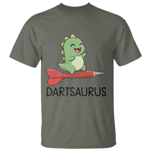 Cute Dartsaurus Playing Dart T Shirt Dinosaur Lover Gift TS12 Military Green Print Your Wear