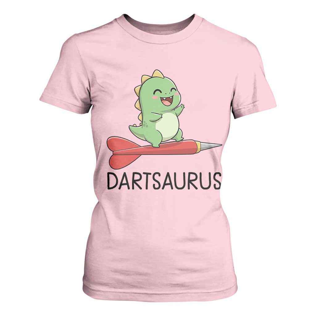 Cute Dartsaurus Playing Dart T Shirt For Women Dinosaur Lover Gift TS12 Light Pink Print Your Wear