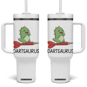 Cute Dartsaurus Playing Dart Tumbler With Handle Dinosaur Lover Gift TS12 One Size: 40 oz White Print Your Wear