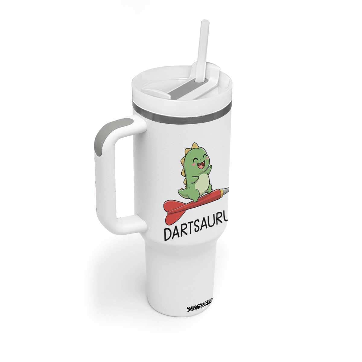 Cute Dartsaurus Playing Dart Tumbler With Handle Dinosaur Lover Gift TS12 Print Your Wear