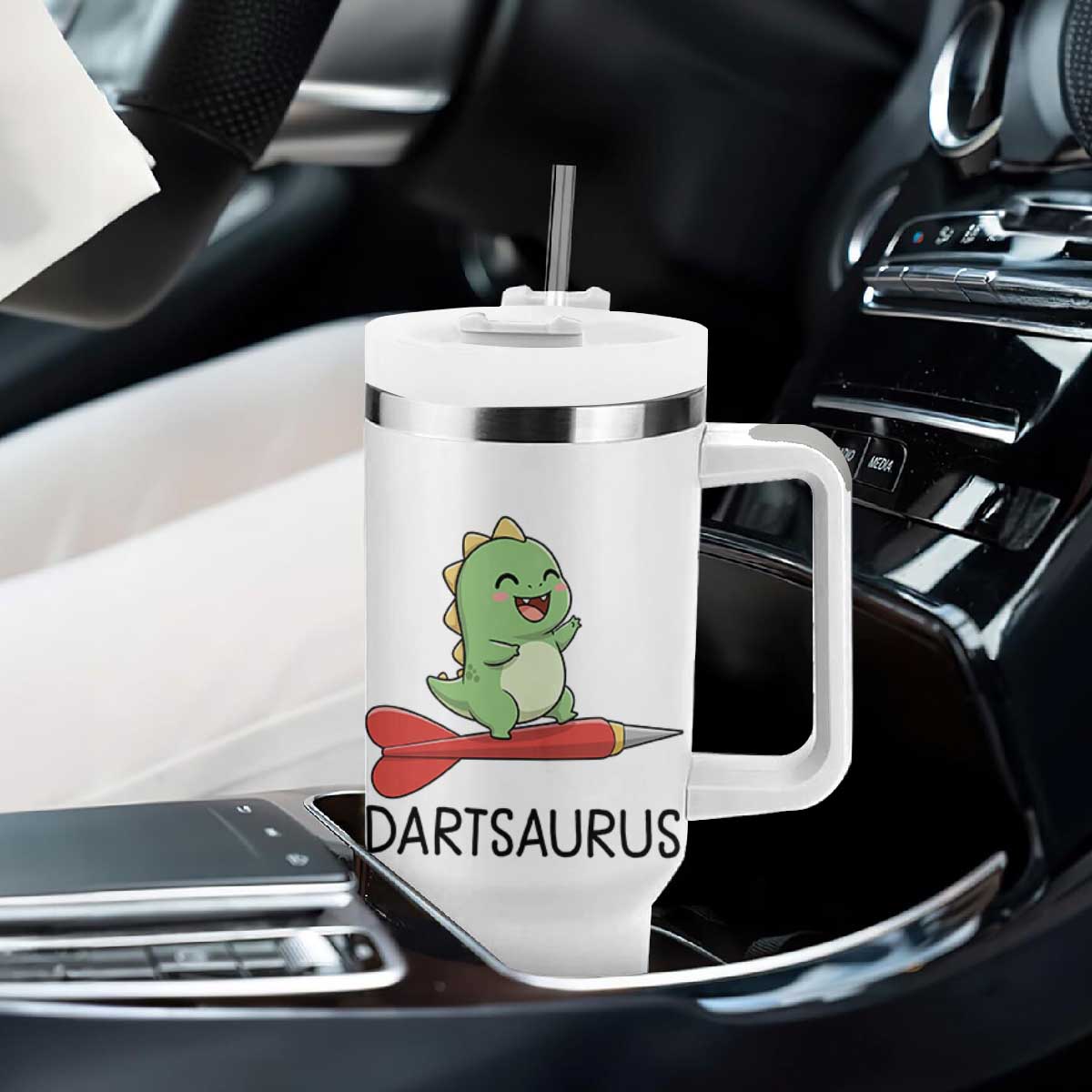Cute Dartsaurus Playing Dart Tumbler With Handle Dinosaur Lover Gift TS12 Print Your Wear