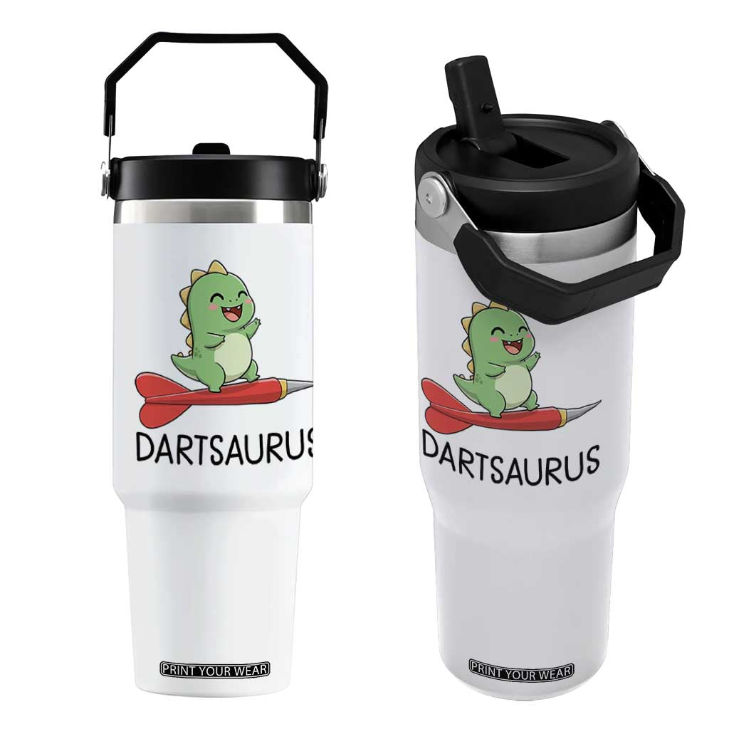 Cute Dartsaurus Playing Dart Flip Straw Tumbler Dinosaur Lover Gift TS12 One Size: 30 oz White Print Your Wear
