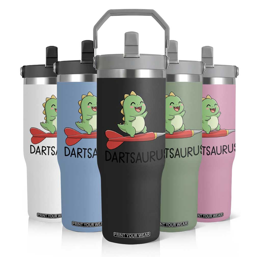Cute Dartsaurus Playing Dart Flip Straw Tumbler Dinosaur Lover Gift TS12 Print Your Wear