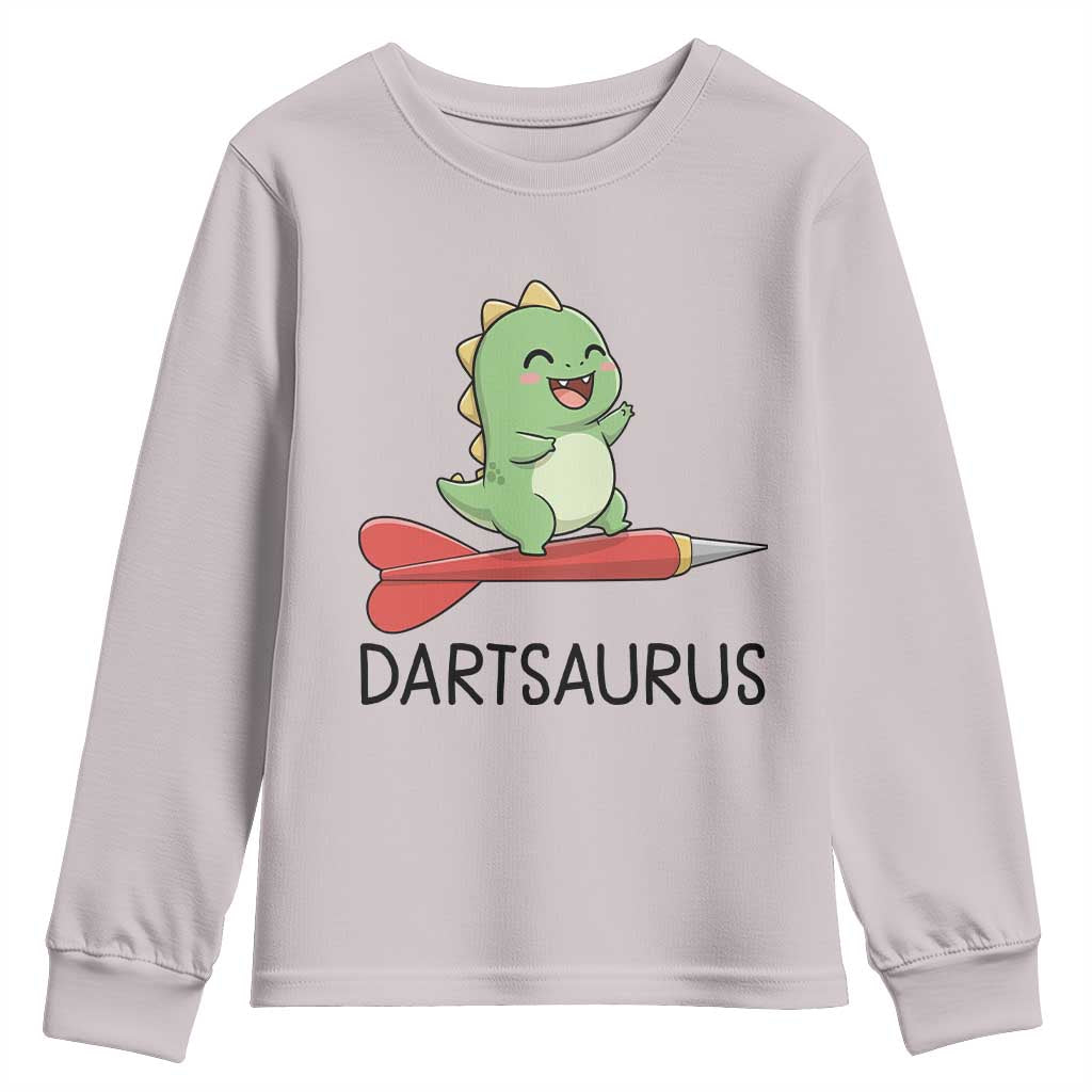 Cute Dartsaurus Playing Dart Youth Sweatshirt Dinosaur Lover Gift TS12 Ice Gray Print Your Wear