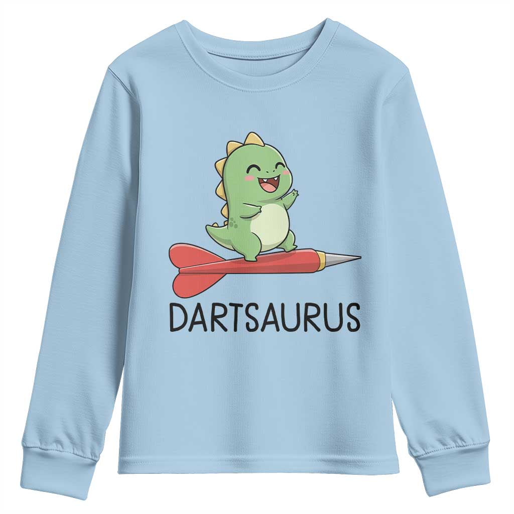 Cute Dartsaurus Playing Dart Youth Sweatshirt Dinosaur Lover Gift TS12 Light Blue Print Your Wear