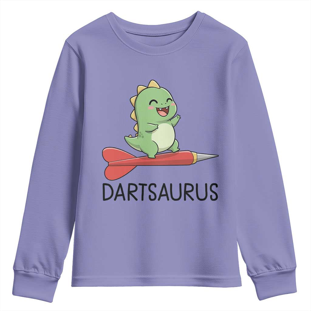 Cute Dartsaurus Playing Dart Youth Sweatshirt Dinosaur Lover Gift TS12 Violet Print Your Wear