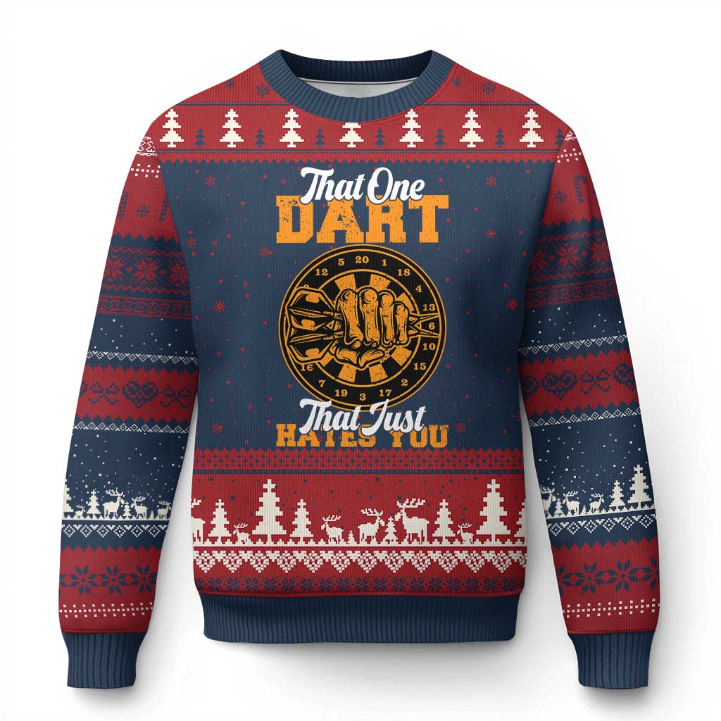 Funny Dartist Pub Game Ugly Christmas Sweater That One Dart That Just Hates You TS12 Navy Red Print Your Wear