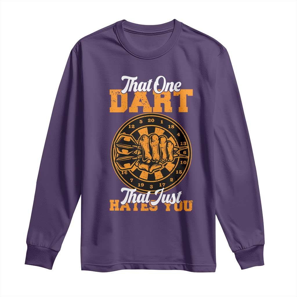 Funny Dartist Pub Game Long Sleeve Shirt That One Dart That Just Hates You TS12 Purple Print Your Wear