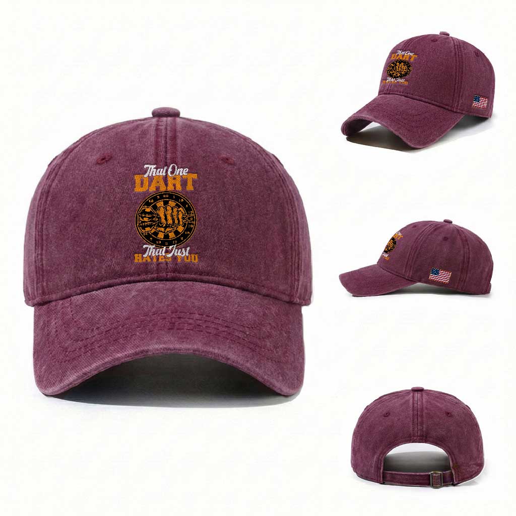 Funny Dartist Pub Game Washed Cotton Baseball Cap That One Dart That Just Hates You TS12 Washed Cap Universal Fit Burgundy Print Your Wear