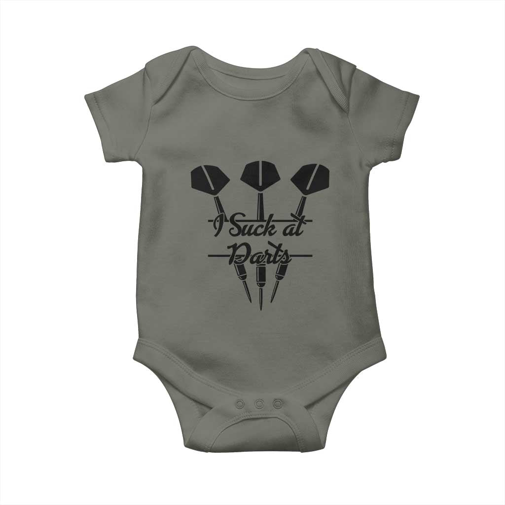 Funny I Suck At Darts Baby Onesie Bar Game Lover Dartist Gift TS12 Military Green Print Your Wear