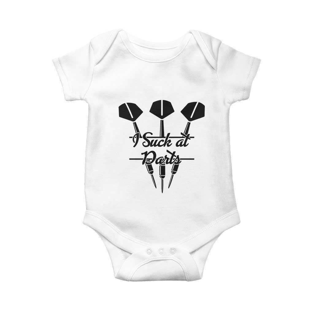 Funny I Suck At Darts Baby Onesie Bar Game Lover Dartist Gift TS12 White Print Your Wear