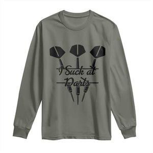 Funny I Suck At Darts Long Sleeve Shirt Bar Game Lover Dartist Gift TS12 Military Green Print Your Wear