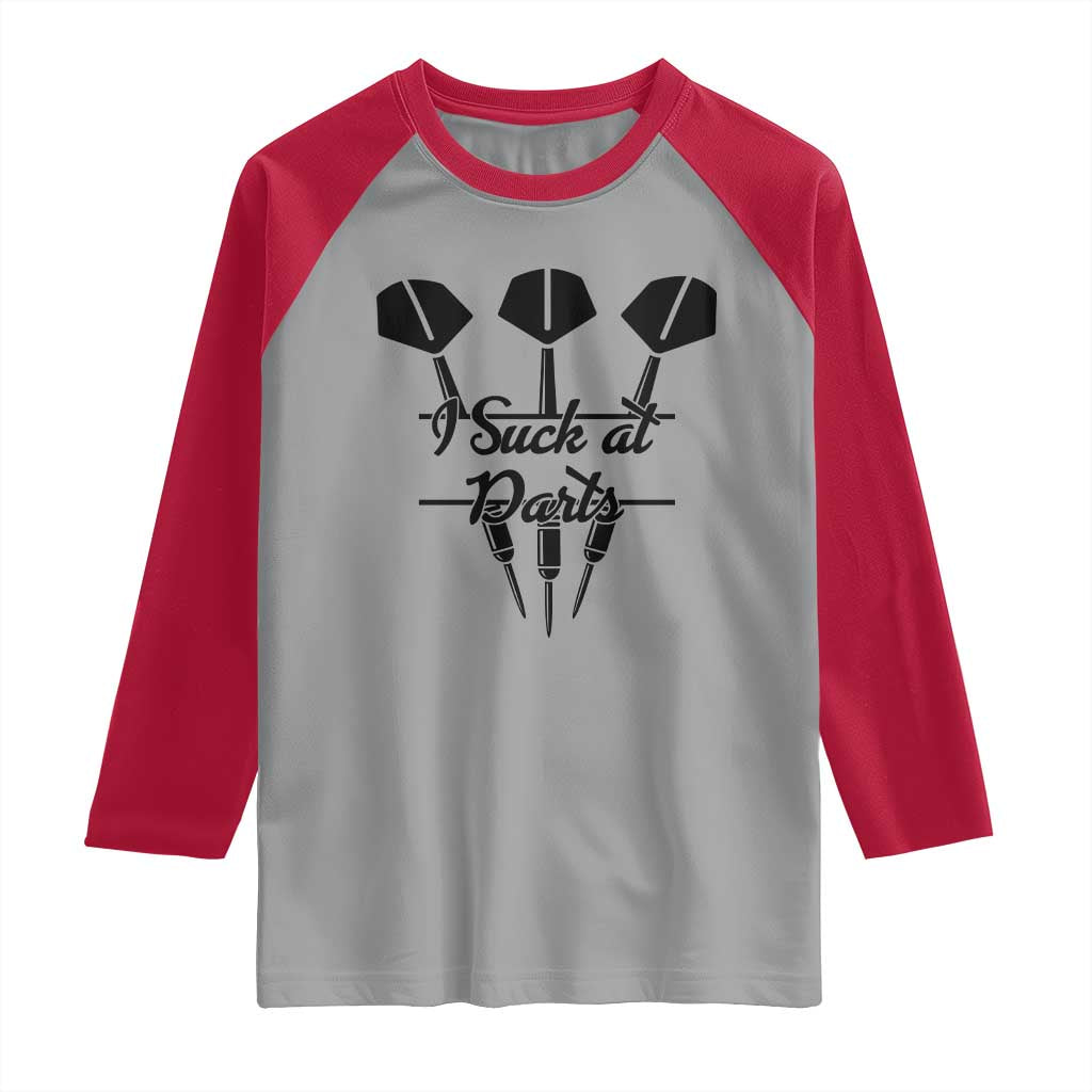 Funny I Suck At Darts Raglan Shirt Bar Game Lover Dartist Gift TS12 Sport Gray Red Print Your Wear
