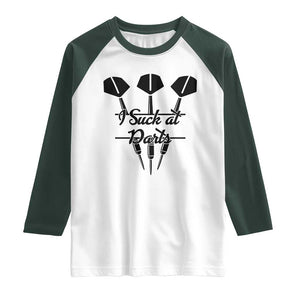 Funny I Suck At Darts Raglan Shirt Bar Game Lover Dartist Gift TS12 White Dark Forest Green Print Your Wear