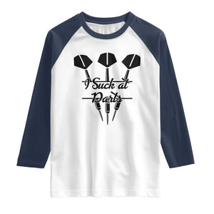 Funny I Suck At Darts Raglan Shirt Bar Game Lover Dartist Gift TS12 White Navy Print Your Wear