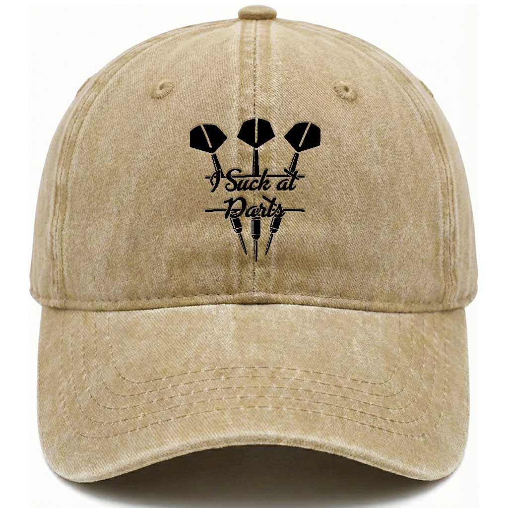 Funny I Suck At Darts Washed Cotton Baseball Cap Bar Game Lover Dartist Gift TS12 Print Your Wear