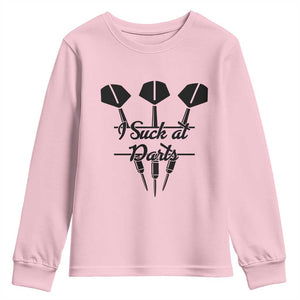 Funny I Suck At Darts Youth Sweatshirt Bar Game Lover Dartist Gift TS12 Light Pink Print Your Wear