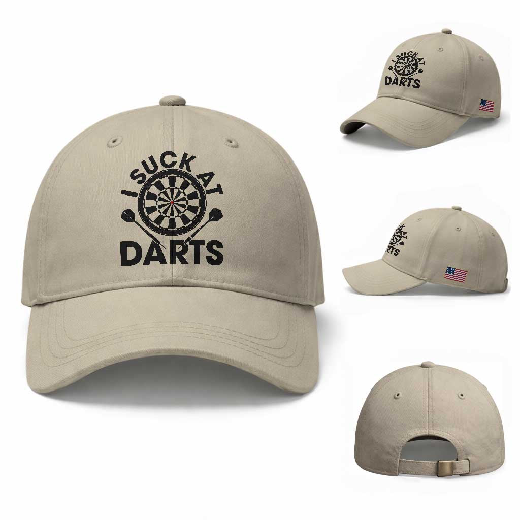 Funny I Suck At Darts Baseball Cap Darts Lover Gift For Bad Players TS12 Baseball Cap Universal Fit Beige Print Your Wear