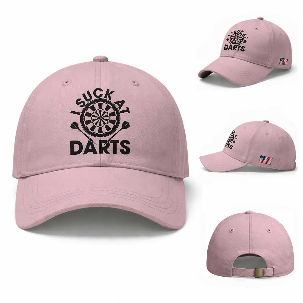 Funny I Suck At Darts Baseball Cap Darts Lover Gift For Bad Players TS12 Baseball Cap Universal Fit Light Pink Print Your Wear