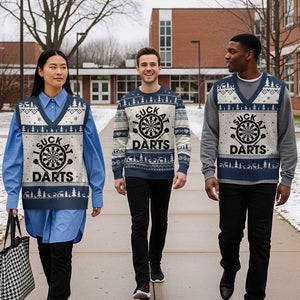 Funny I Suck At Darts V-Neck Knit Sweater Vest Darts Lover Gift For Bad Players TS12 Beige Navy Print Your Wear