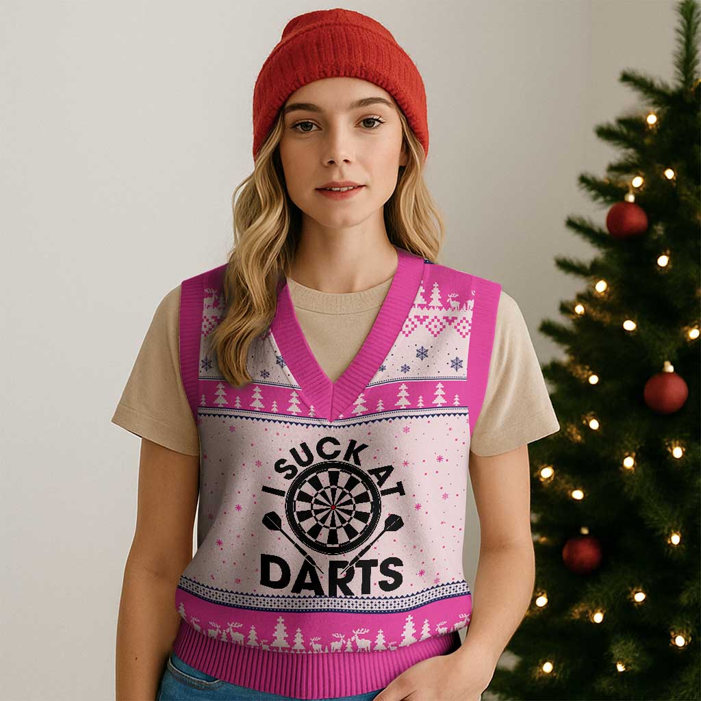 Funny I Suck At Darts V-Neck Knit Sweater Vest Darts Lover Gift For Bad Players TS12 Hot Pink Print Your Wear