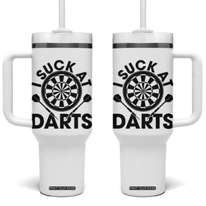 Funny I Suck At Darts Tumbler With Handle Darts Lover Gift For Bad Players TS12 One Size: 40 oz White Print Your Wear